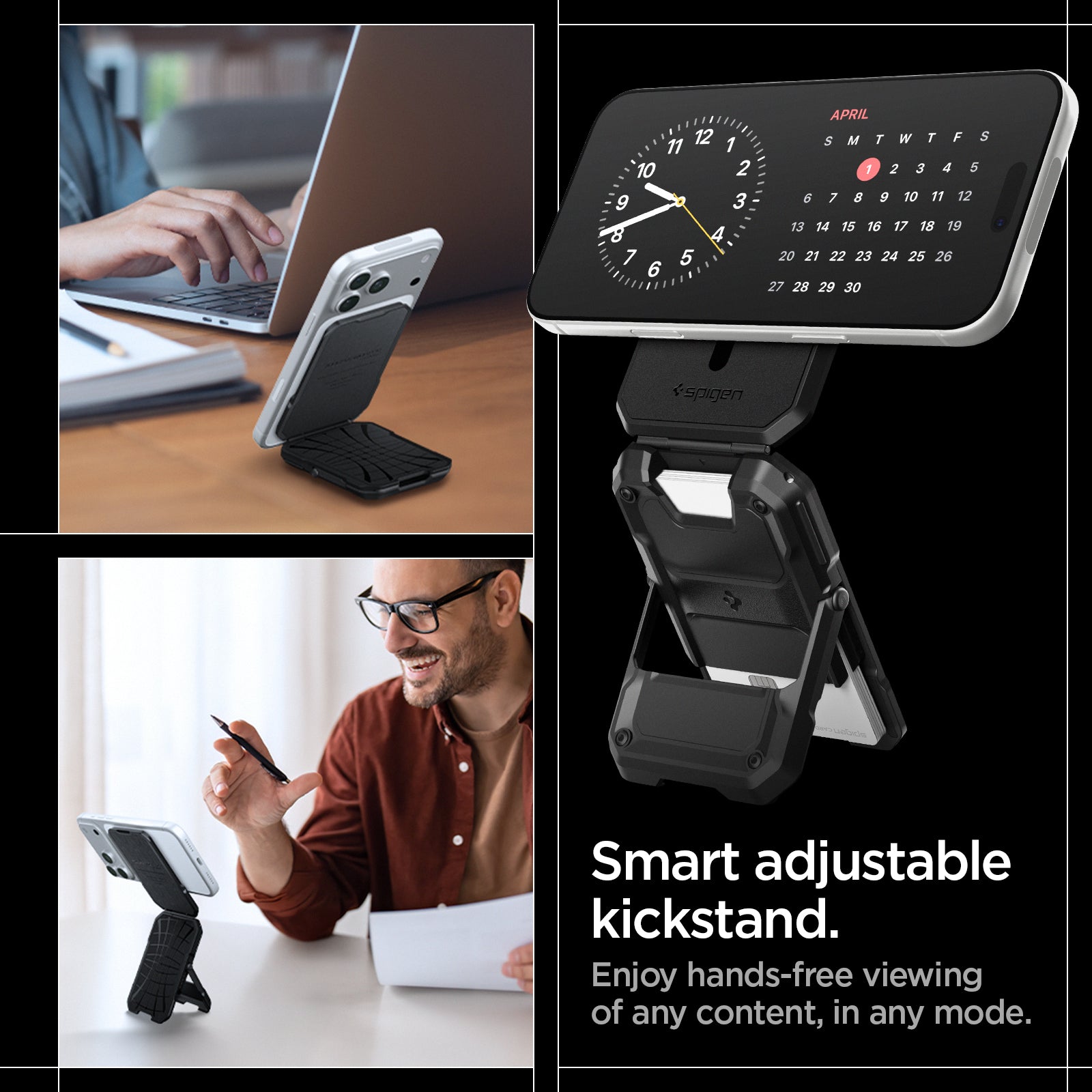 AFA09327 - Tough Armor Pro Card Holder (MagFit) in Black showing smart adjustable kickstand