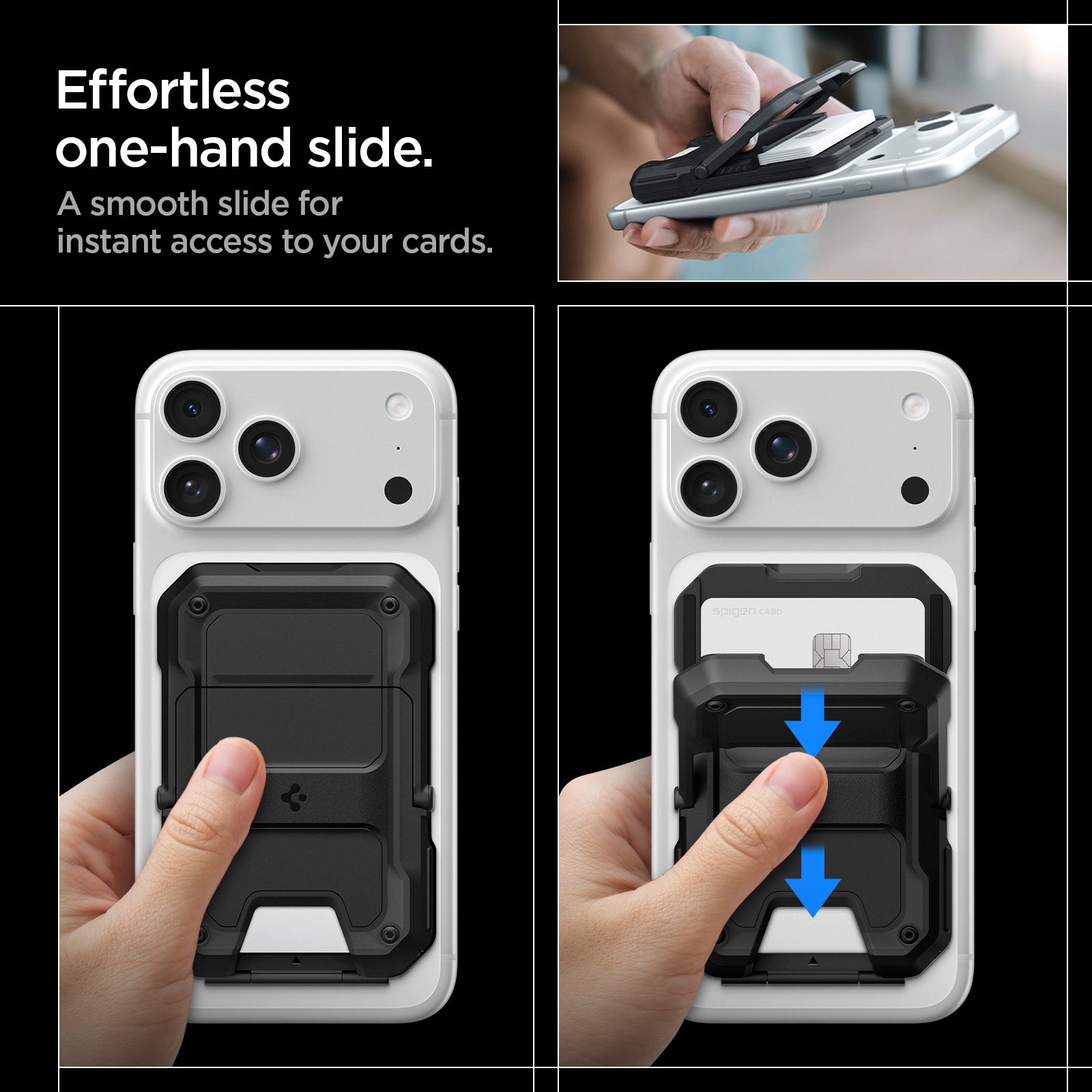 AFA09327 - Tough Armor Pro Card Holder (MagFit) in Black showing effortless one hand slide