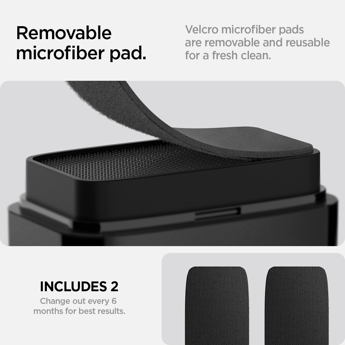 ACP05755 - CC90 Car Screen Cleaner in black showing removable microfiber pad. velcro microfiber pads are removable and reusable for a continuous fresh clean.