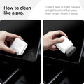ACP10510 - CC90 Car Screen Cleaner in white showing how to clean like a pro. collect dust in tight corners using the microfiber pad, then simply brush it away