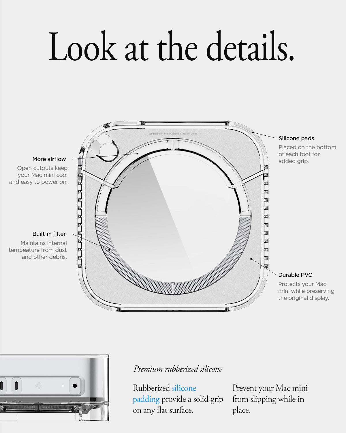 ACS09210 - Apple Mac Mini Stand | Ultra Hybrid in Crystal Clear showing look at the details
