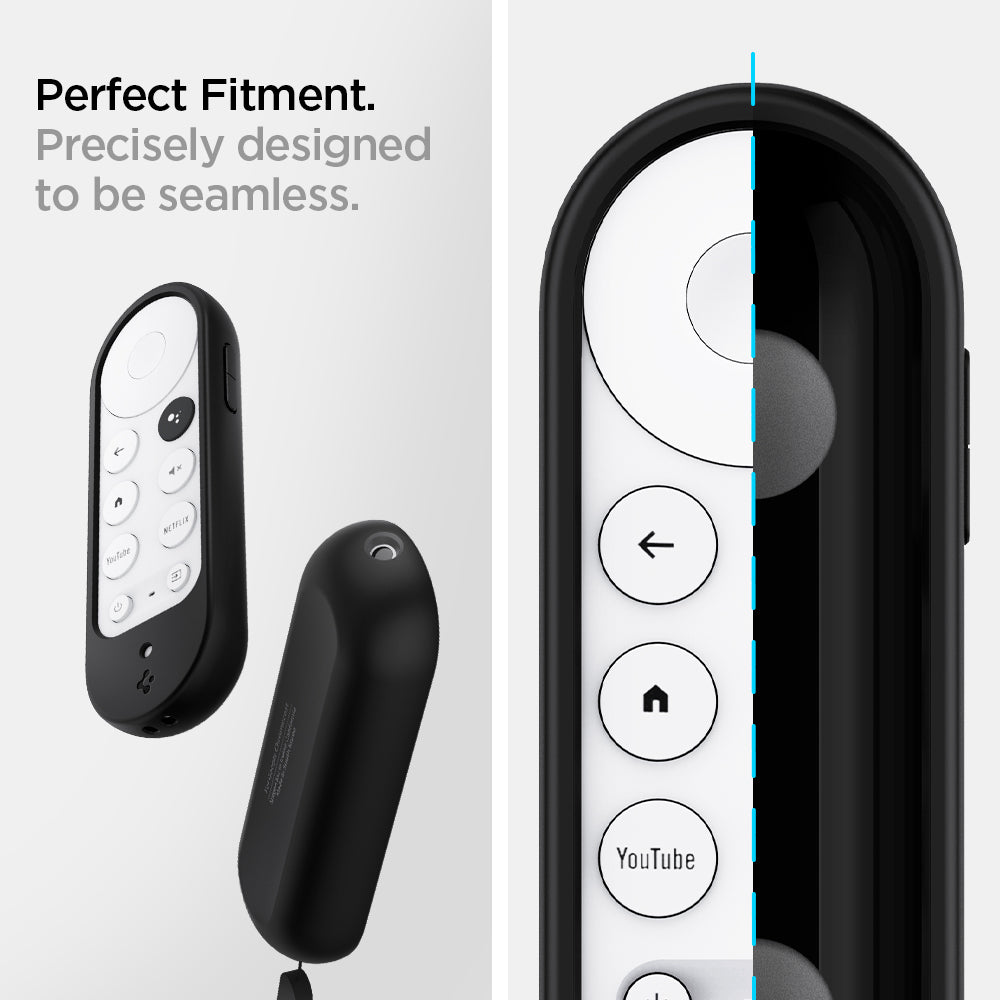 AMP02714 - Chromecast with Google TV Silicone Fit Voice Remote in black showing the perfect fitment. precisely designed to be seamless