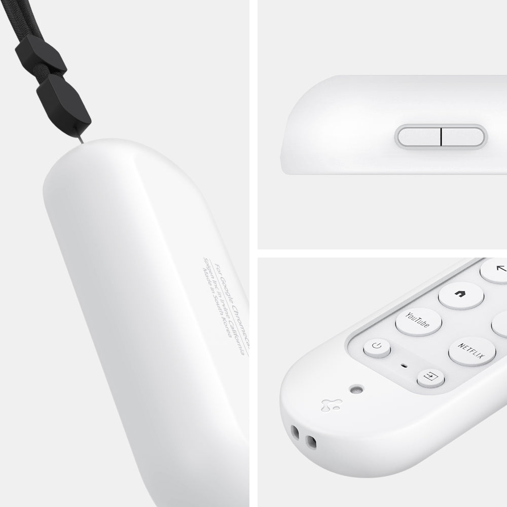 AMP02715 - Chromecast with Google TV Silicone Fit Voice Remote in white showing the different angles