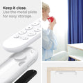 AMP02715 - Chromecast with Google TV Silicone Fit Voice Remote in white showing the use of metal plate for easy storage
