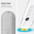 AMP02715 - Chromecast with Google TV Silicone Fit Voice Remote in white showing how keeping it clean. Preserve it in pristine quality