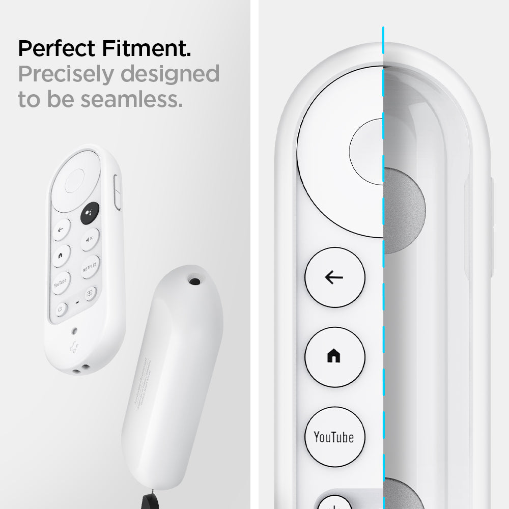 AMP02715 - Chromecast with Google TV Silicone Fit Voice Remote in white showing the perfect fitment. precisely designed to be seamless