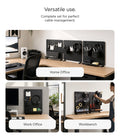 AHP11400 - Clamp Pegboard | LD405 showing three pegboard panels arranged side by side on a home office desk holding a keyboard, headphones, and cable accessories