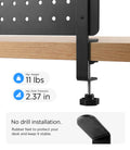 AHP11400 - Clamp Pegboard | LD405 showing a close up of the clamp mechanism attaching the pegboard to a desk edge with weight and thickness specifications labeled