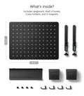 AHP11400 - Clamp Pegboard | LD405 showing the pegboard panel with two clamp legs, a shelf, two storage bins, four hooks, and four magnets laid out