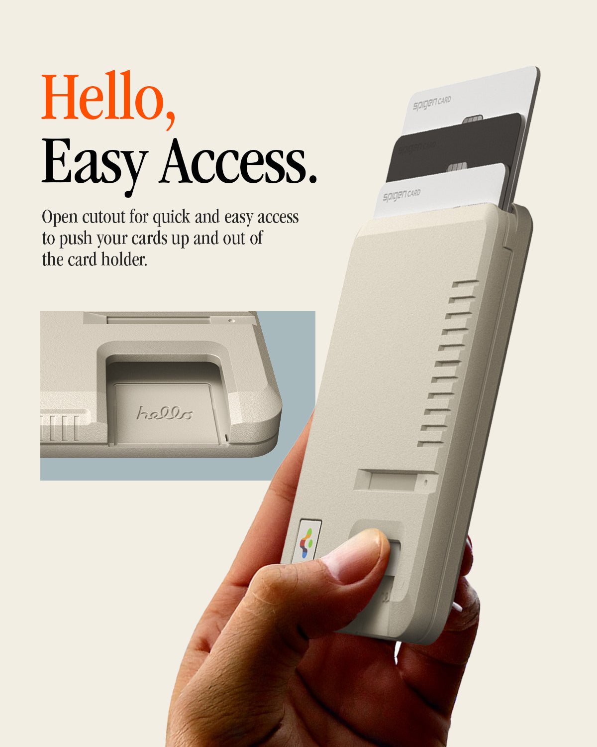 AFA10949 - Classic LS Card Holder (Mag Fit) in Stone showing open cutout for quick and easy access to push your cards up and out of the card holder