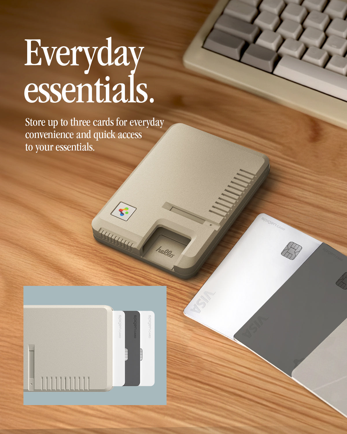 AFA10949 - Classic LS Card Holder (Mag Fit) in Stone showing store up to three cards for everyday convenience and quick access to your essentials.