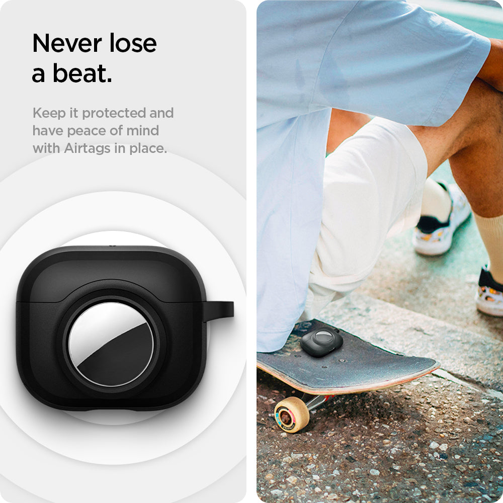 ACS03168 - Apple AirPods 3 Tag Armor Duo in black showing how you never lose a beat. Keep it protected and have peace of mind with Airtags in place