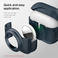 ACS04392 - Apple AirPods 3 Case Tag Armor Duo in metal slate showing the quick and easy application. Place the AirTagin the front and snap it on. Install with the steel side facing forward