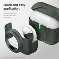 ACS04393 - Apple AirPods 3 Case Tag Armor Duo in military green showing the quick and easy application. Place the AirTagin the front and snap it on. Install with the steel side facing forward