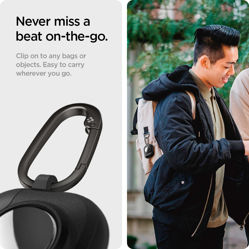 ACS03168 - Apple AirPods 3 Tag Armor Duo in black showing how you never miss a beat on-the-go. Clip on to any bags or objects. Easy to carry wherever you go