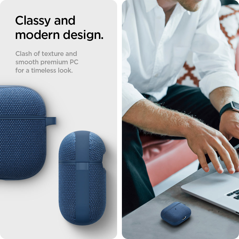 ASD02128 - Apple AirPods 3 Case Urban Fit in navy blue showing the classy and modern design. Clash of texture and smooth premium PC for a timeless look