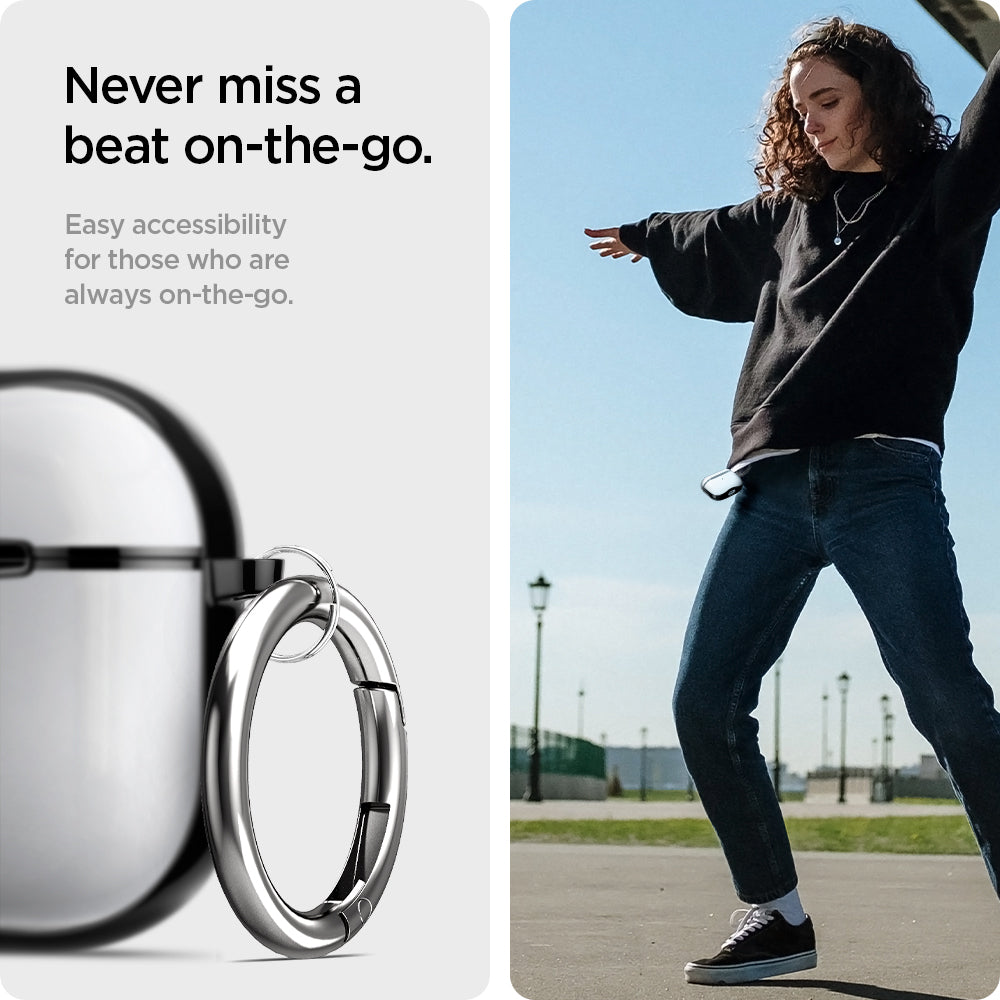 ASD01982 - Apple AirPods 3 Case Ultra Hybrid in jet black showing the easy accessibly for those who are always on-the-go 