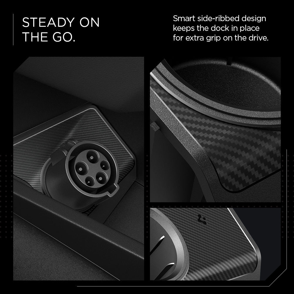 ACP09182 - Tesla cybertruck Charging Adapter Door Dock CO252 in Black steady on the go. Smart side ribbed design keeps the dock in place for extra grip on the drive.