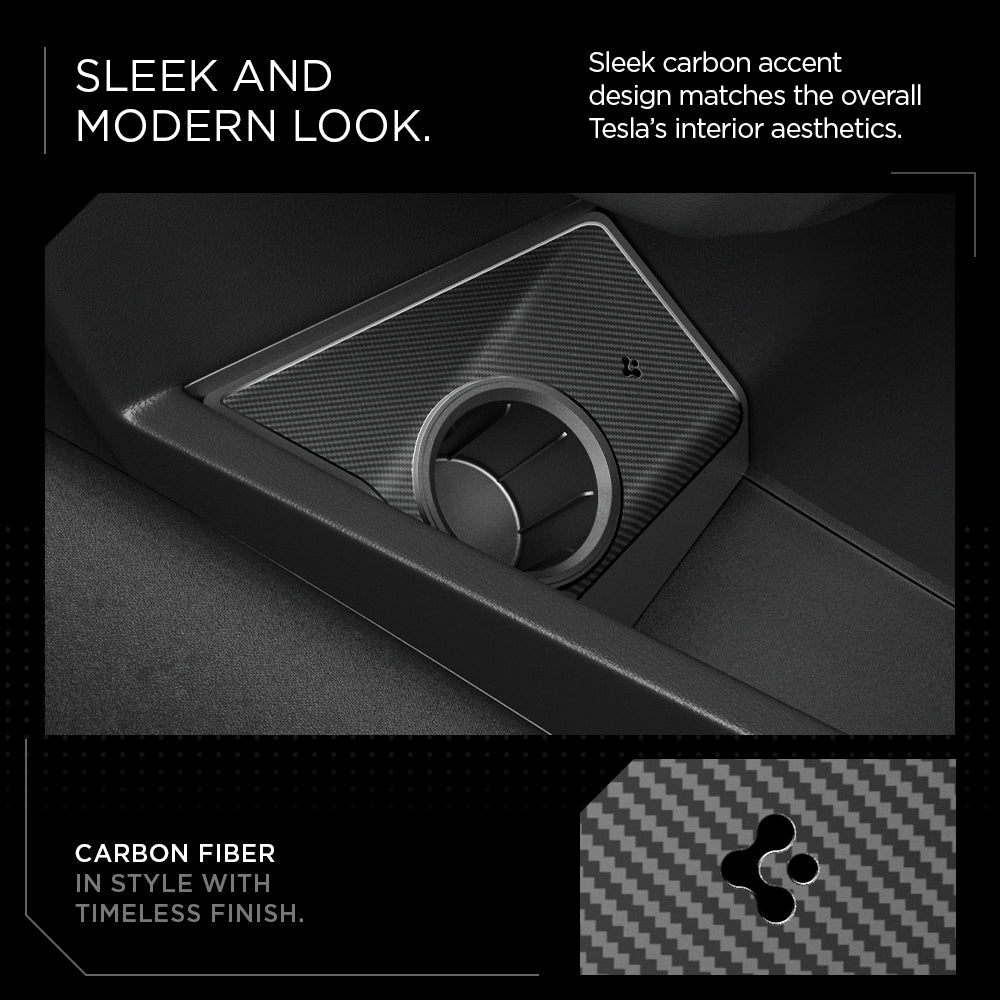 ACP09182 - Tesla cybertruck Charging Adapter Door Dock CO252 in Black sleek and modern look. sleek carbon accent design matches the overall tesla's interior aesthetics. Carbon fiber in style with timeless finish.