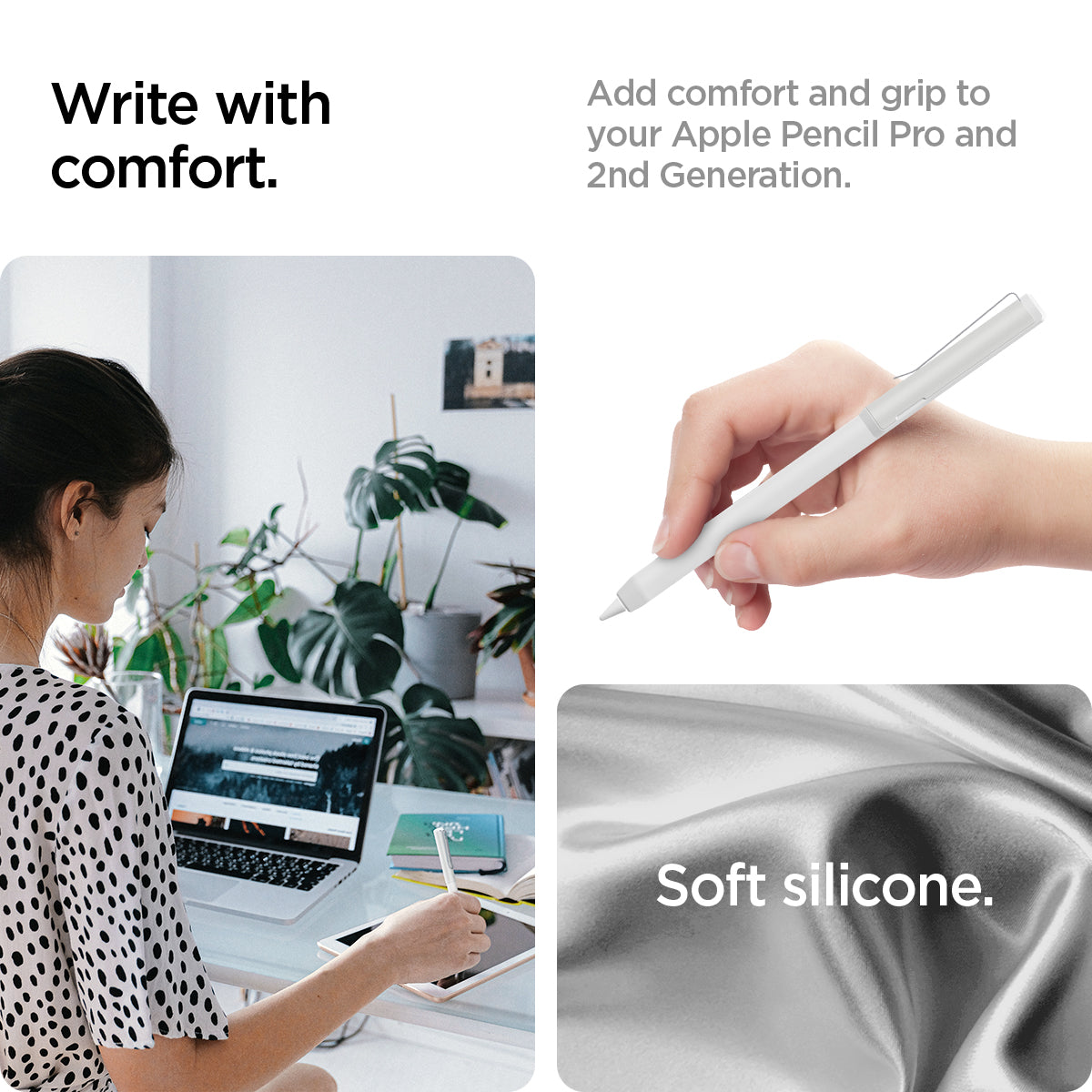 ACS05857 - Apple Pencil Holder DA201 in white showing the additional comfort and grip to your Apple Pencil Pro and 2nd Generation with soft silicone