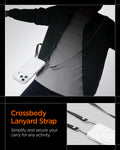 AFA10614 - Spigen Universal Lanyard Strap showing hands free carry with clear phone case