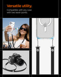 AFA10614 - Spigen Universal Lanyard Strap demonstrating versatile utility with phone case and camera attachments