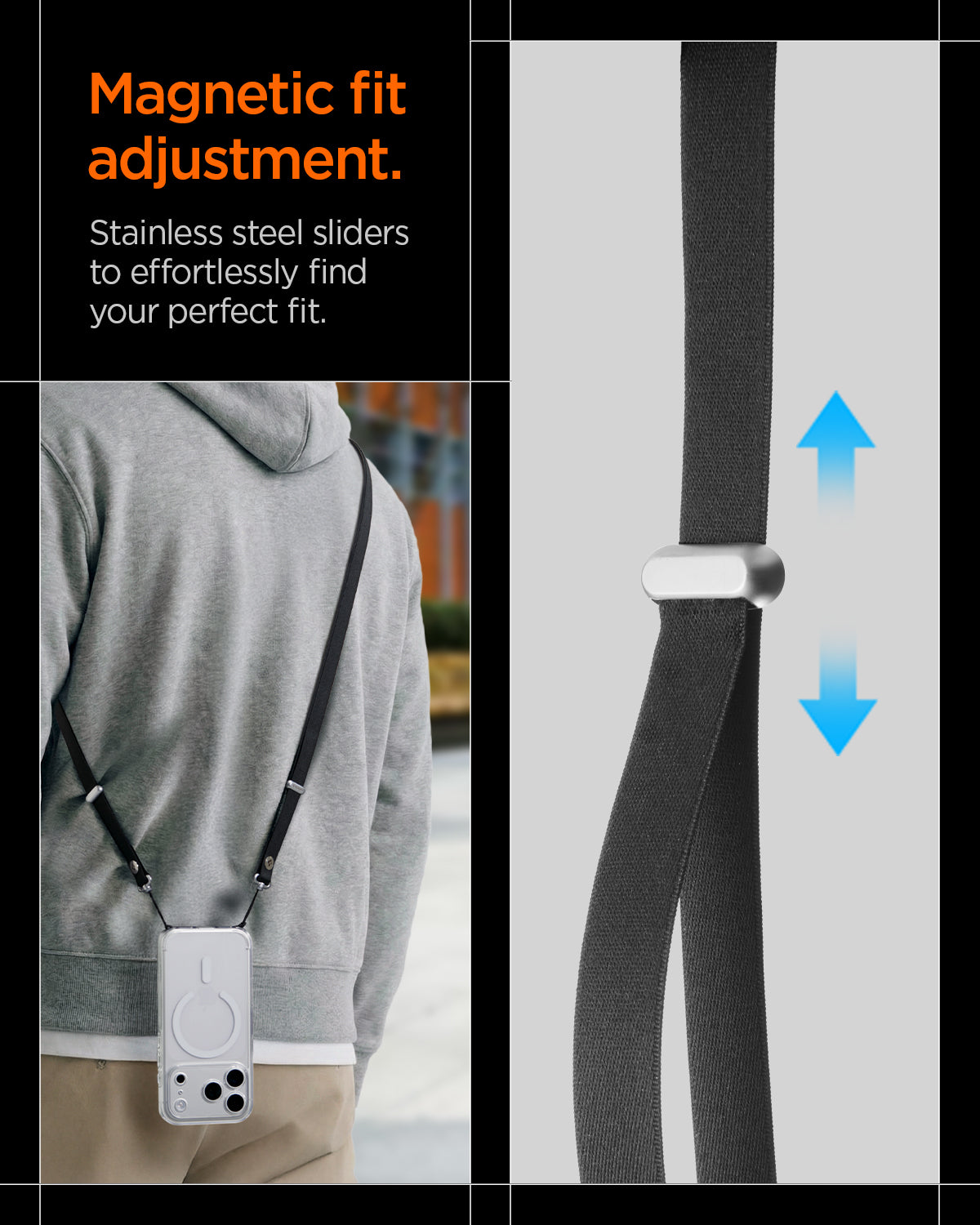 AFA10614 - Spigen Universal Lanyard Strap featuring magnetic fit adjustment with stainless steel slider
