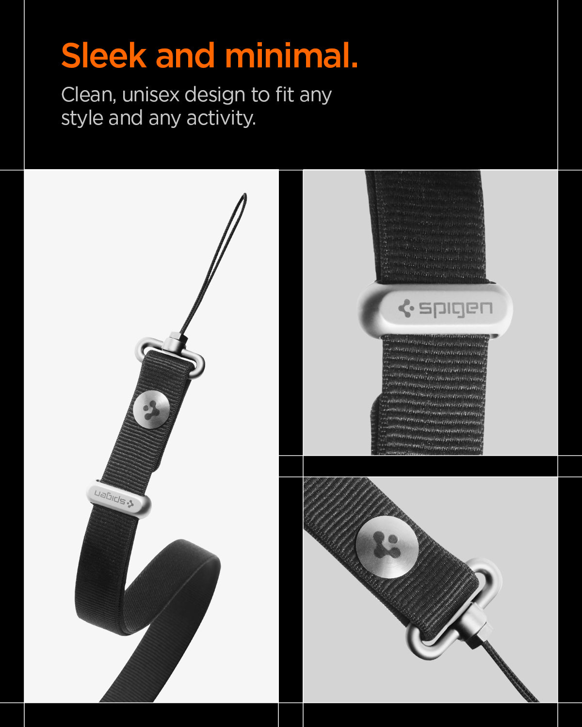 AFA10614 - Spigen Universal Lanyard Strap showcasing sleek minimalist design with metal hardware and logo detail
