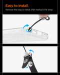 AFA10614 - Spigen Universal Lanyard Strap showing step by step loop removal and strap reattachment for easy installation