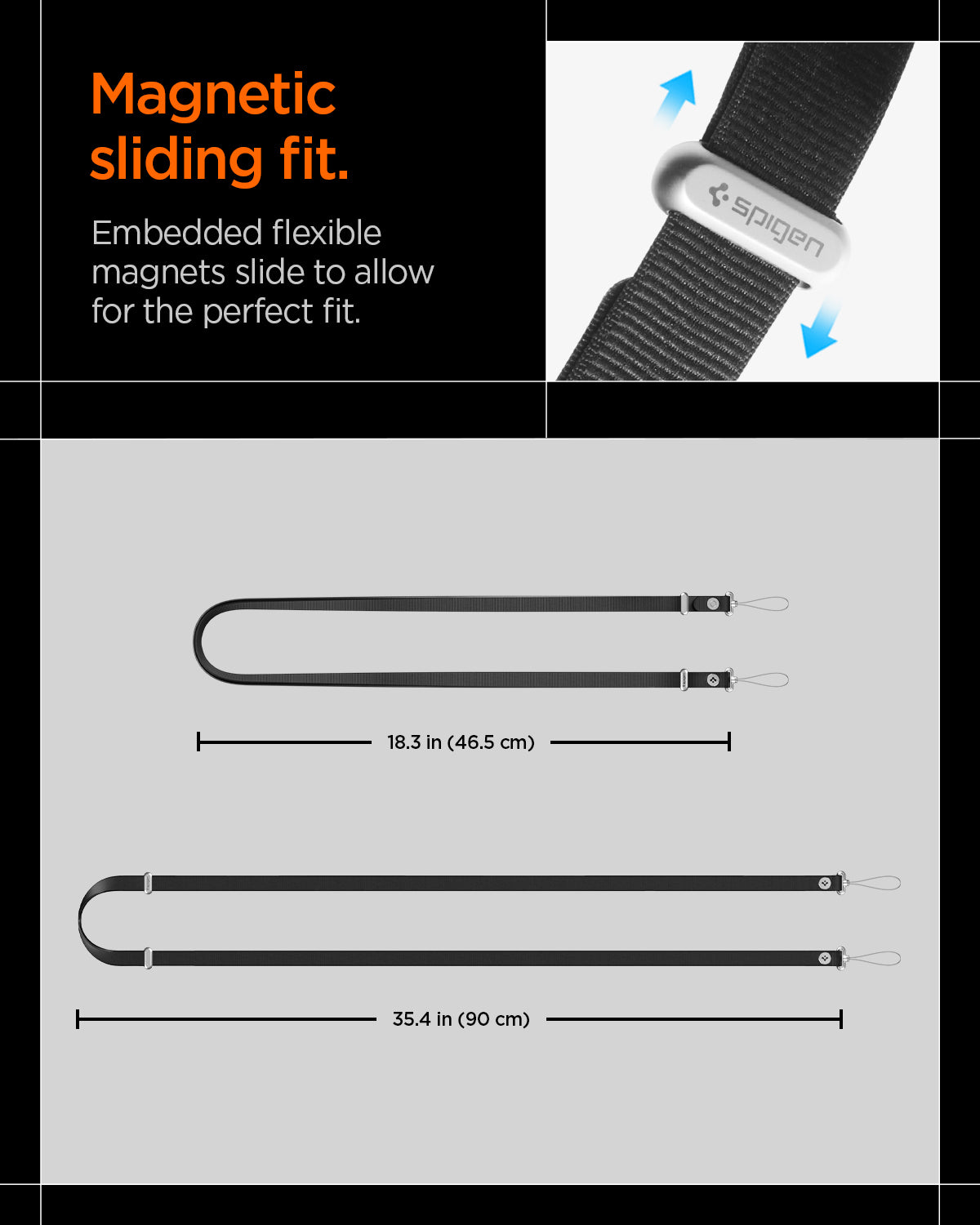 AFA10614 - Spigen Universal Lanyard Strap showing magnetic sliding adjuster and adjustable short and long length options