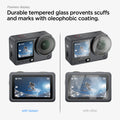 AGL11837 - DJI Osmo Action 6 GLAS.tR SLIM showing action camera screens and lens protected by tempered glass with an oleophobic coating against scuffs and marks