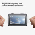 AGL11837 - DJI Osmo Action 6 GLAS.tR SLIM showing alignment wings positioning a screen protector over the action camera display for installation