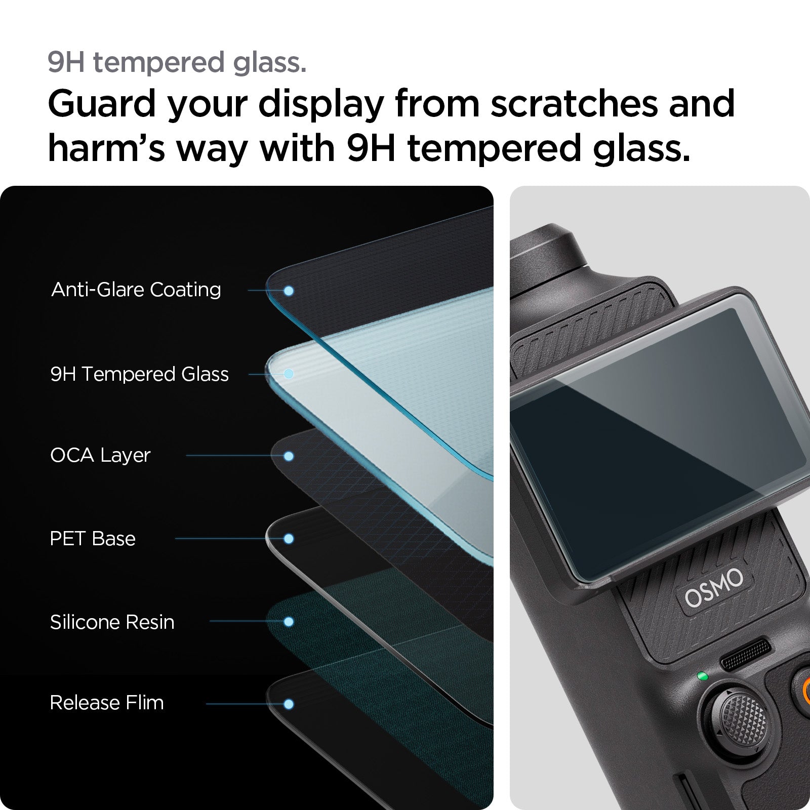 AGL07481 - DJI Osmo Pocket 3 Glas.tR SLIM in Clear showing 9H tempered glass