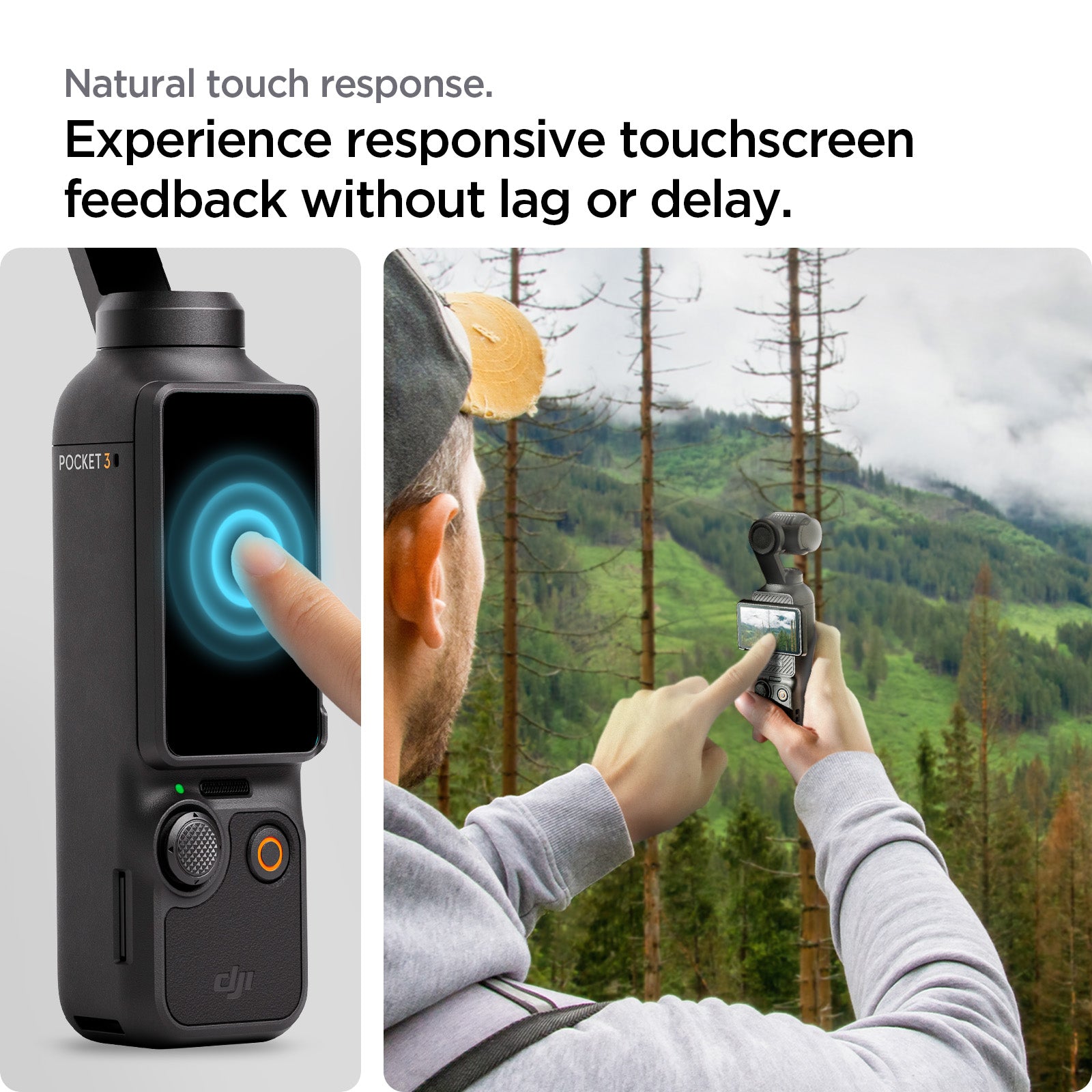 AGL07481 - DJI Osmo Pocket 3 Glas.tR SLIM in Clear showing natural touch response