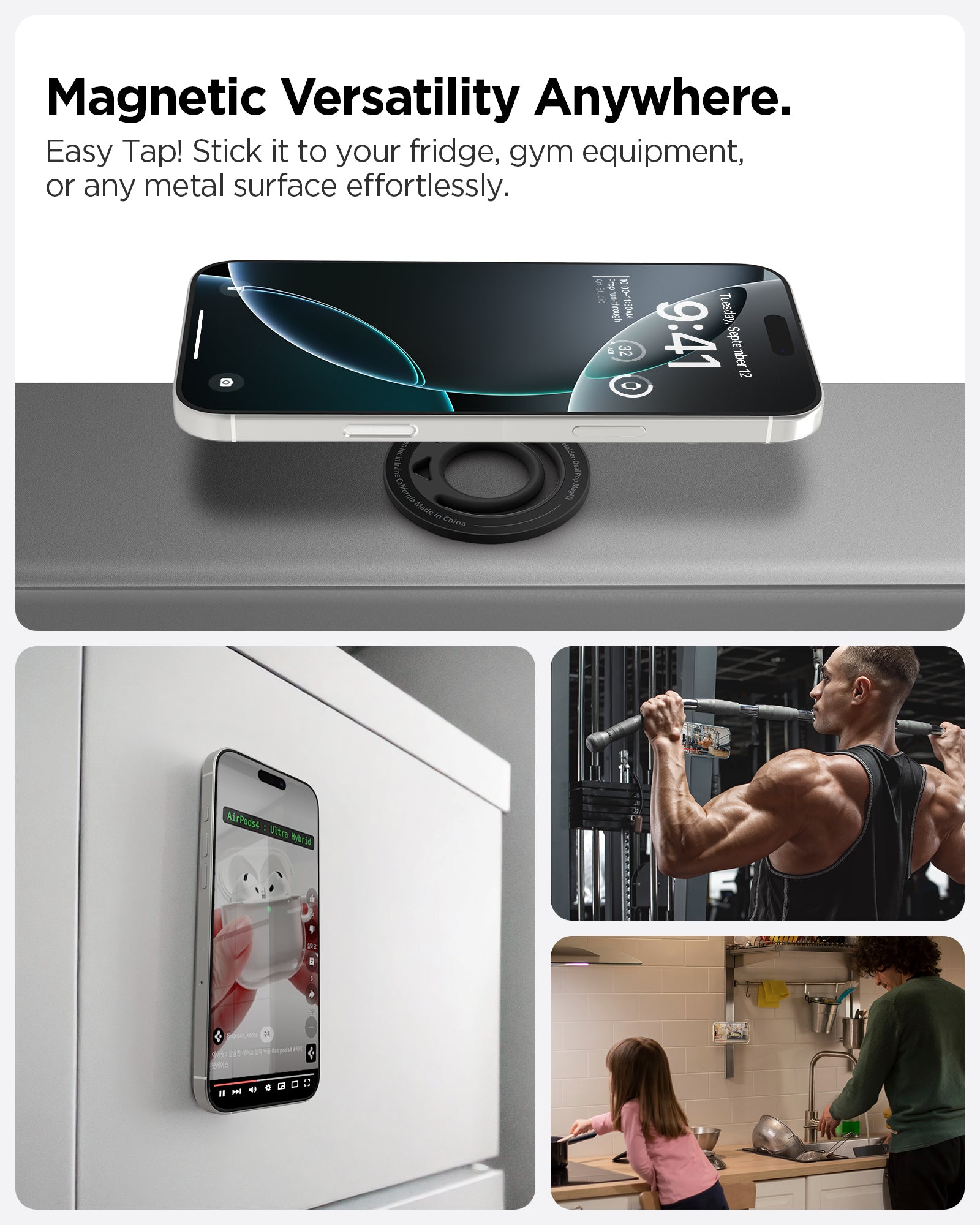 AMP11368 - O-Mag Slim Dual pop (MagFit) in light blue showing the Magnetic Versatility Anywhere. Easy Tap! Stick it to your fridge, gym equipment, or any metal surface effortlessly