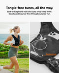 AMP11390 - Dynamic Shield™ Running Vest | A720 L-XL in Black showing the tangle-free tunes, all the way. Built-in earphone hole and cord look keep wires steady and bounce-free throughout your run