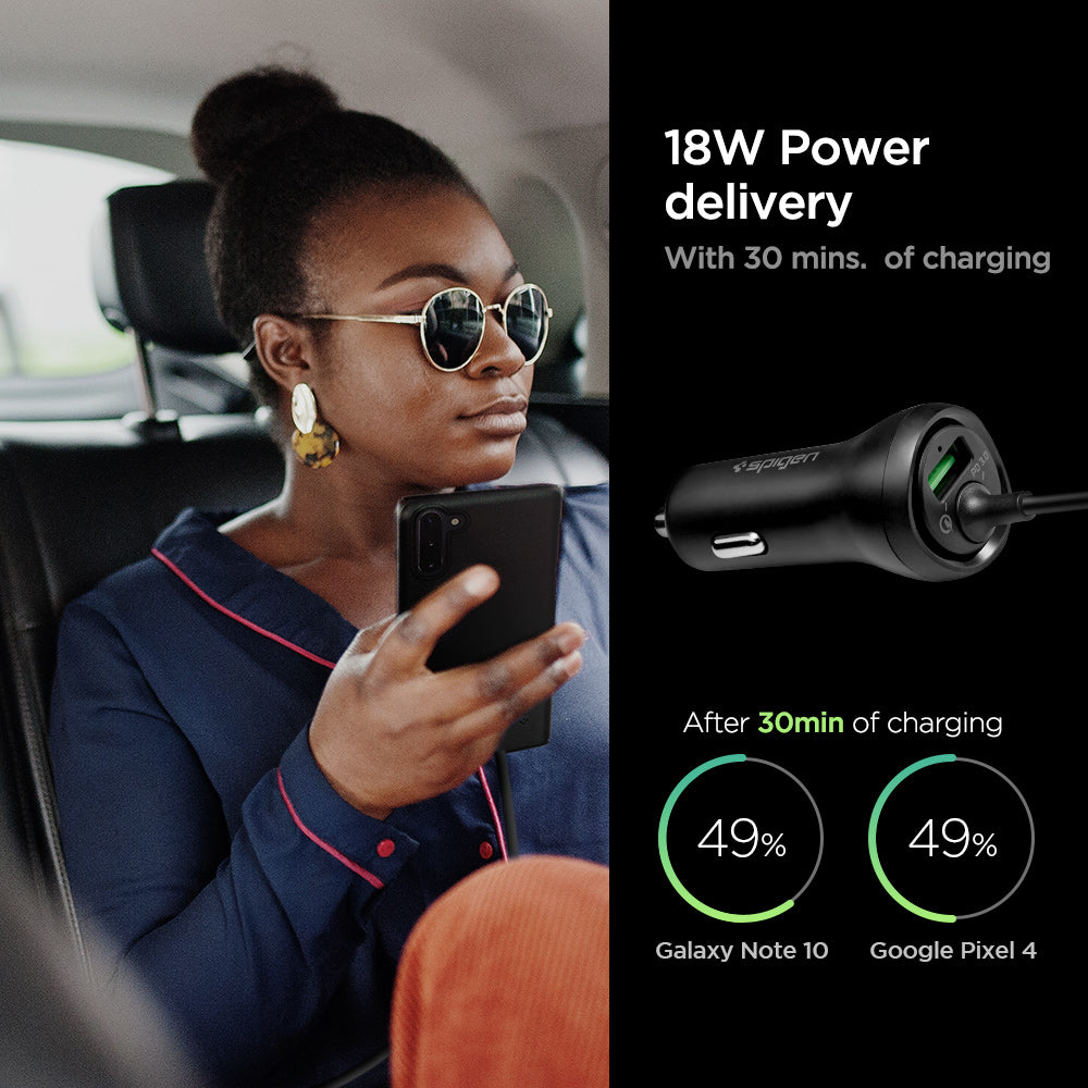 000CP25596 - SteadiBoost™ Built-in USB-C PD3.0 Car Charger showing the 18W power delivery