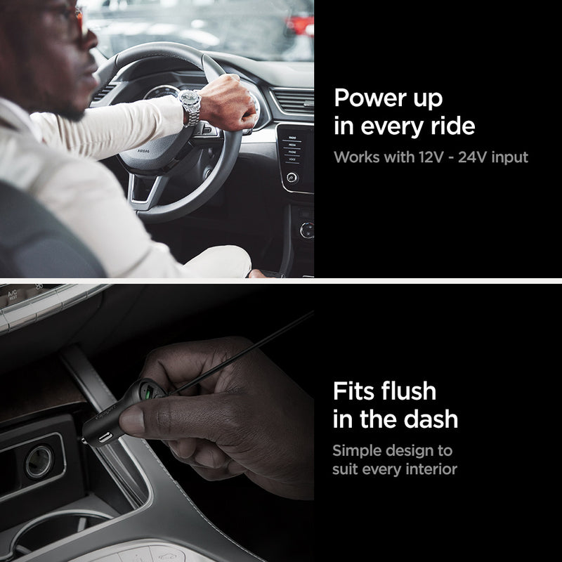 000CP25596 - SteadiBoost™ Built-in USB-C PD3.0 Car Charger showing power up in every ride. Fits flush in the dash with a simple design to suit every interior