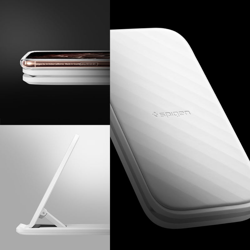 ACH00257 - SteadiBoost™ Flex 15W Wireless Charger F316W in White showing the front, side and stand of a 15W wireless charger