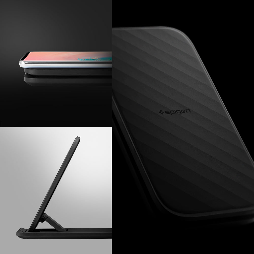 000CH25521 - SteadiBoost™ Flex 15W Wireless Charger F316W in Black showing the front, side and stand of a 15W wireless charger