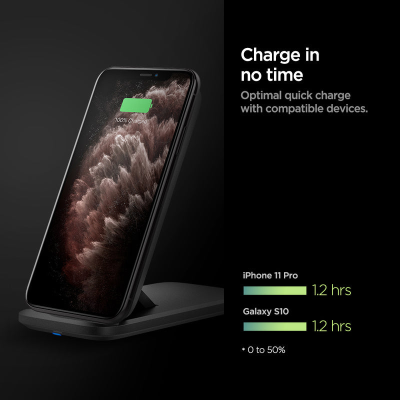 000CH25521 - SteadiBoost™ Flex 15W Wireless Charger F316W in Black showing the Save Your Time. Experience fast wireless charging. Comparing iPhone 11Pro 1.2 hours and Galaxy 1.2 hours all from 0to 50%