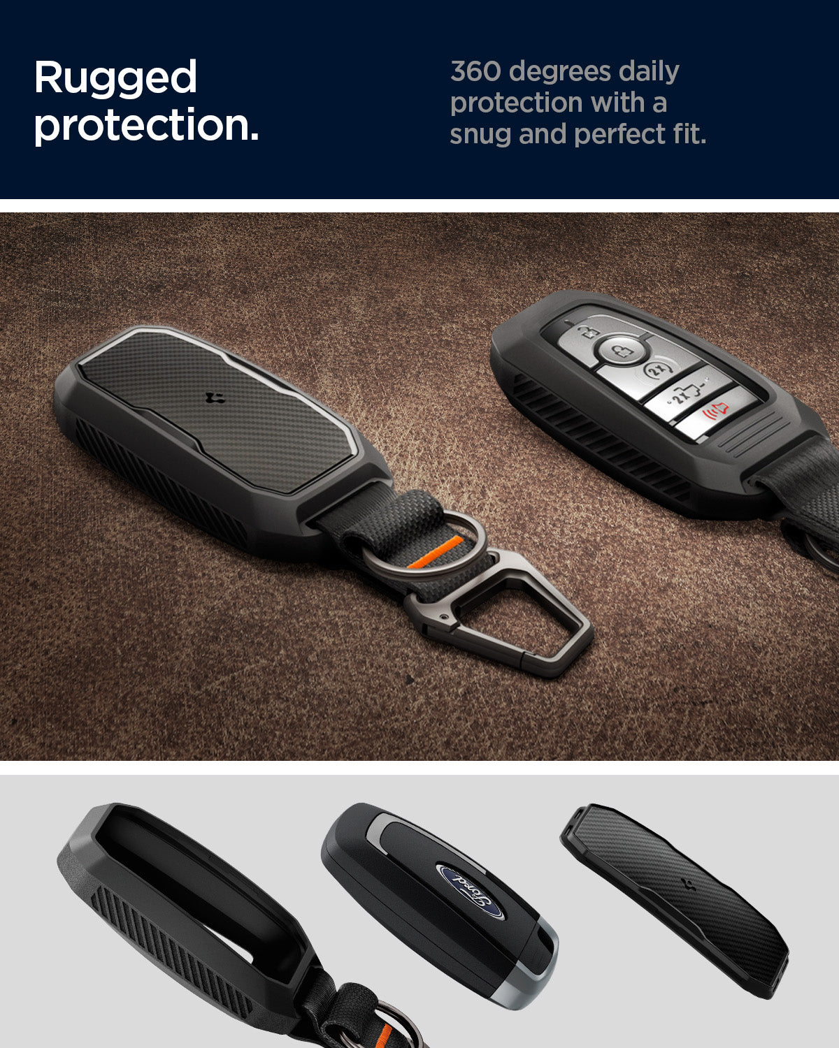 ACS09430 - Ford Key Fob Cover | FK100 in Matte Black showing the rugged protection. 360 degrees daily protection with a snug and perfect fit