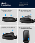 ACS09430 - Ford Key Fob Cover | FK100 in Matte Black showing the quick installation. Install in seconds without requiring any tools. 1. Remove the rear cover by pushing it downward 2. Insert and push in the key fob starting with top side first 3. Align the rear cover with the clips and 4. Press firmly onto each side until it clicks securely into place.