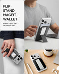 AFA11957 - Filp Stand Card Holder (Mag Fit) in Charcoal Stone showing a magnetic wallet used as a phone stand, finger grip, and card holder