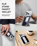 AFA11956 - Filp Stand Card Holder (Mag Fit) in Navy Stone showing a magnetic wallet used as a phone stand, finger grip, and card holder