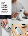 AFA11958 - Filp Stand Card Holder (Mag Fit) in Stone Teal Blue showing a magnetic wallet used as a phone stand, finger grip, and card holder