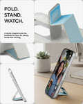 AFA11958 - Filp Stand Card Holder (Mag Fit) in Stone Teal Blue showing a foldable magnetic kickstand supporting a phone upright for hands-free video calls