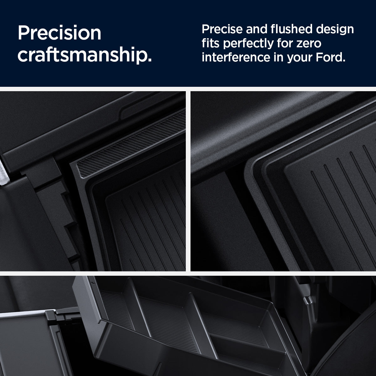ACP08900 - Ford Armrest Console Organizer | FO220 in Black showing the precision craftsmanship. Precise and flushed design fits perfectly for zero interference in your Ford