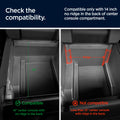 ACP08900 - Ford Armrest Console Organizer | FO220 in Black showing the compatibility.  Compatible only with 14 inch no ridge in the back of center console compartment. 