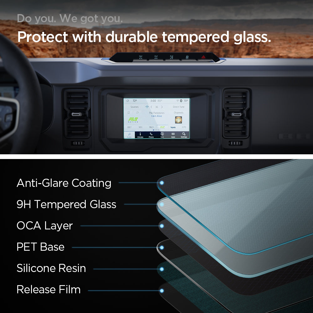 AGL04570 - Ford Bronco 12" Screen Protector GLAS.tR SLIM Anti-Glare showing do you. we got you. protect with durable tempered glass.